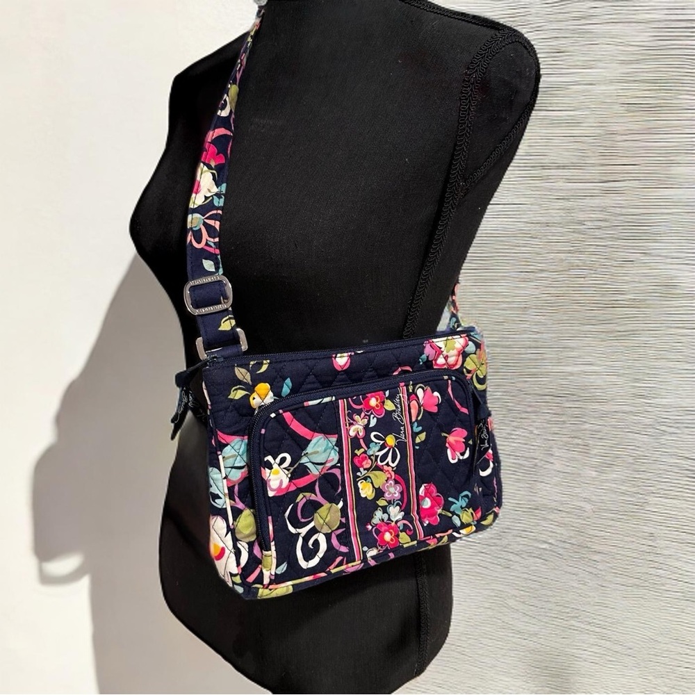 Vera Bradley Little Hipster Crossbody Bag in Navy Floral Retired Pattern Ribbons - Picture 3 of 15